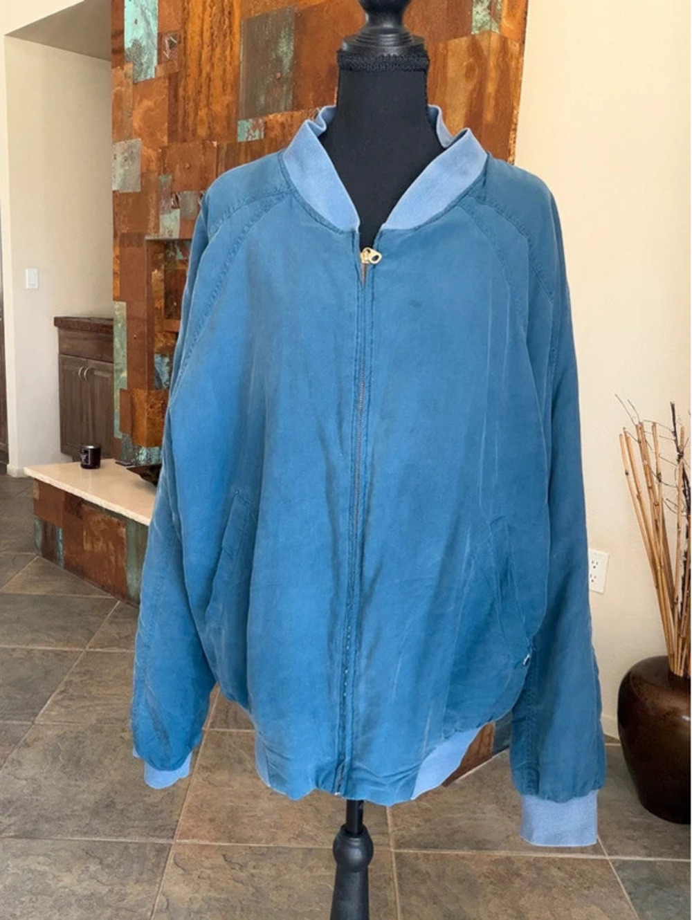 Royalty Silk Midnight Blue 100% Silk Bomber Jacket L